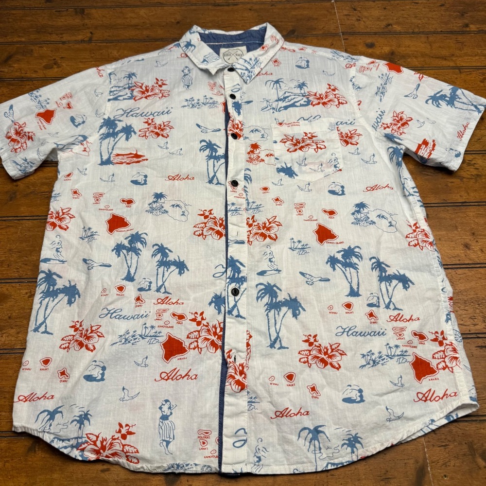 Birch Black‎ Mens Hawaiian Aloha Hawaii Map Short Sleeve Button Up Shirt Large